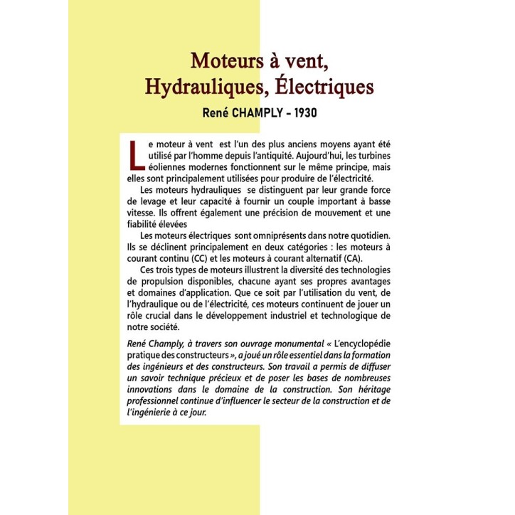 Moteurs à vent, hydrauliques, électriques